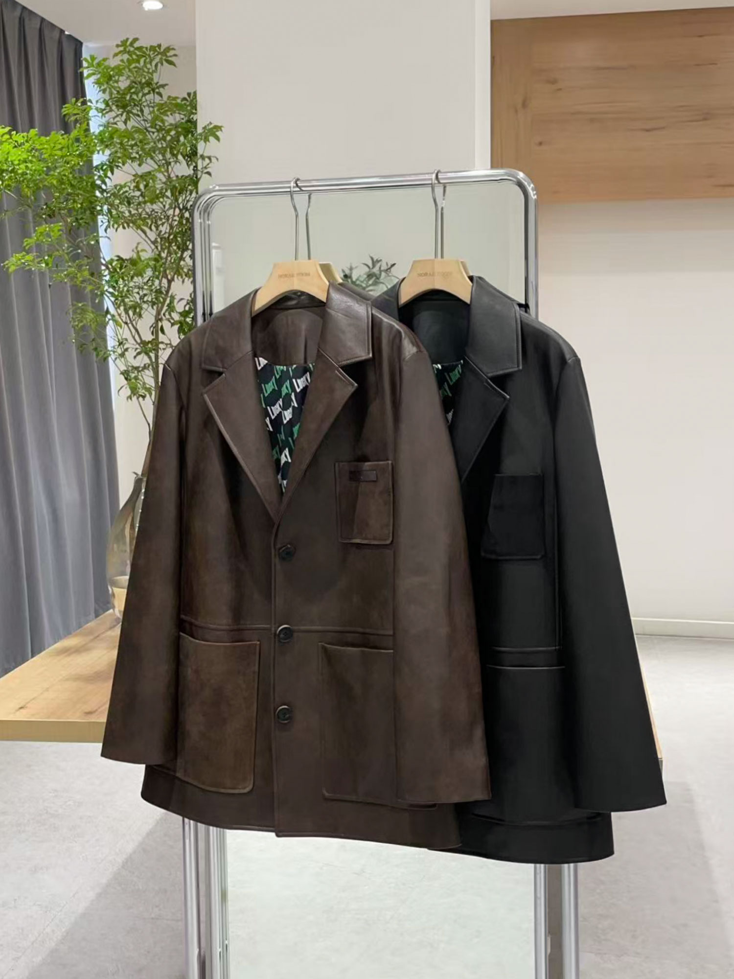 Nok Xiaola Autêntico Inverno 2025 Solto Botão Único Couro Jaet Casacos Casuais Sle Longo Sve Casaco de Comprimento Médio