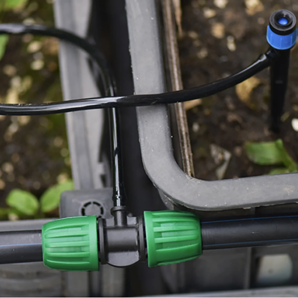 5Pcs 16mm 1/2'' PE Pipe Connector Splitter Tee Coupling Threaded Lock to 4/7mm Hose Garden Watering Drip Irrigation