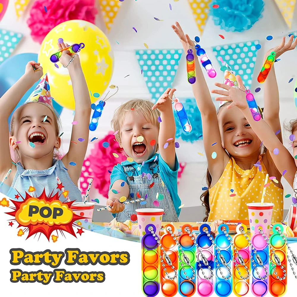 30pcs Mini POP พวงกุญแจ Fidget ของเล่น PUSH POP จํานวนมากพวงกุญแจ PARTY Favors สําหรับเด็ก POP Bubble ของเล่นแพ็คเด็กผู้หญิงผู้ใหญ่