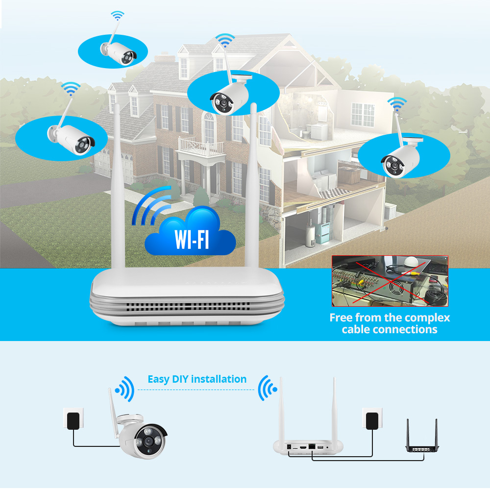 Fuers H.265 8CH inalámbrico NVR seguridad al aire libre WIFI IP sistema de cámara Kit vigilancia CCTV cara Audio Video grabadora