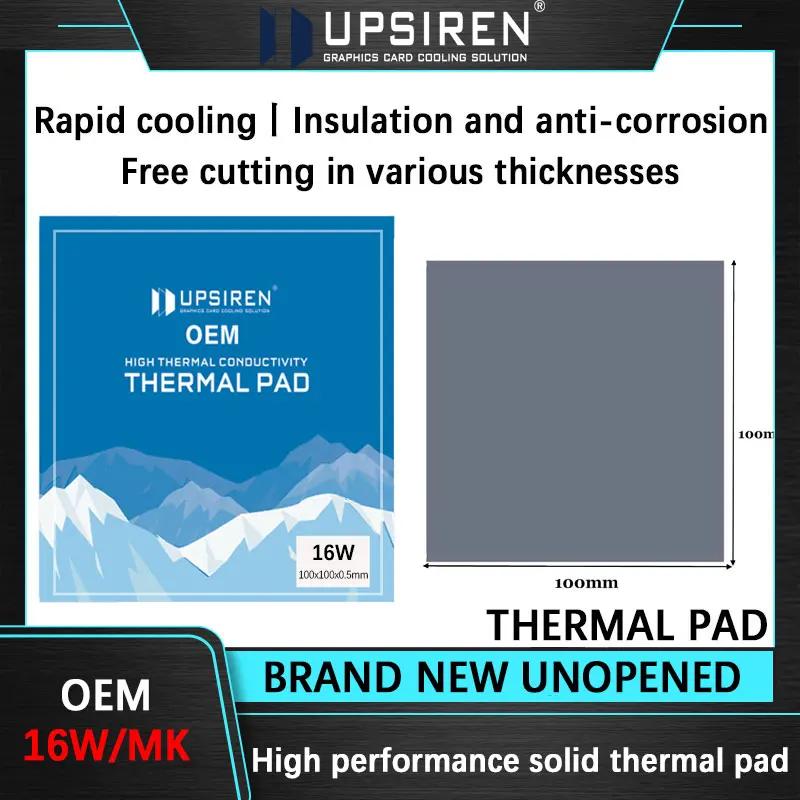 Upsiren-CPU GPUグラフィックカード用の熱放散シリコンパッド、水冷、サーマルグリースパッド、16w、100x100mm