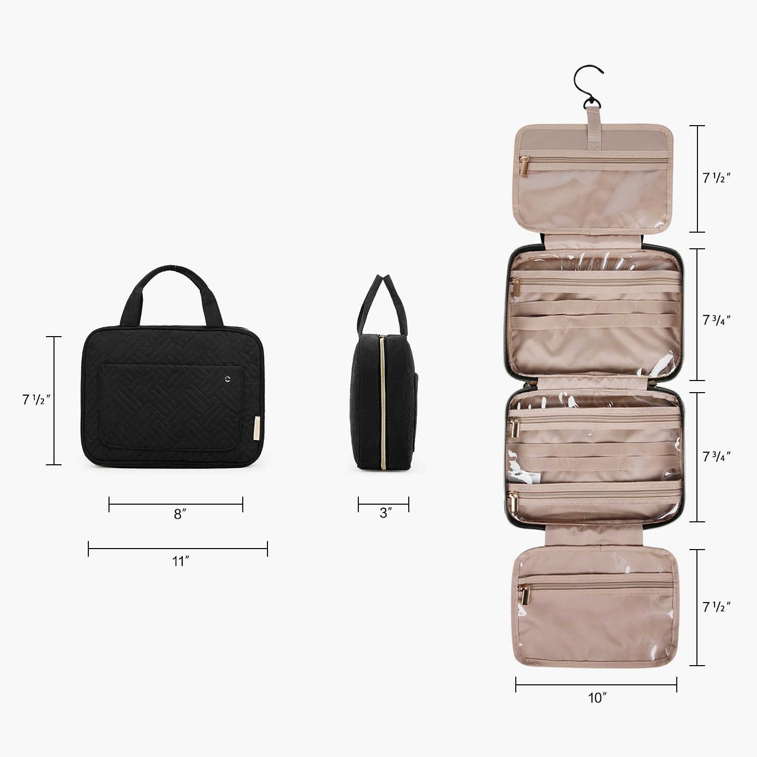 BAGSMART Bolsa de cosméticos de maquillaje con gancho para colgar Bolsa de aseo resistente al agua Organizador de viaje para artículos de tocador organizadores de tamaño completo