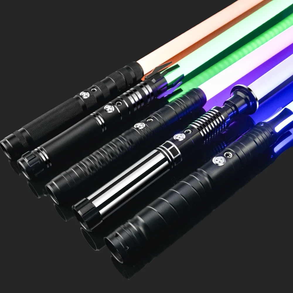 Sable de luz led com alça de alumínio, metal, rgb, 16 cores, alça de metal variável, com efeito de som, fx duelo, sabre de luz
