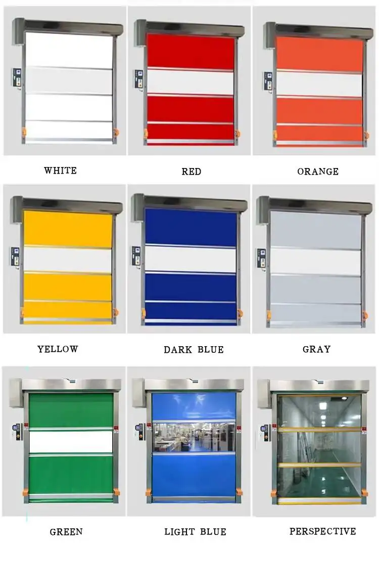 Persiana enrollable de hoja rápida de Pvc de alta velocidad Industrial automática, puerta rodante rápida, transparente con ventana de tela transparente
