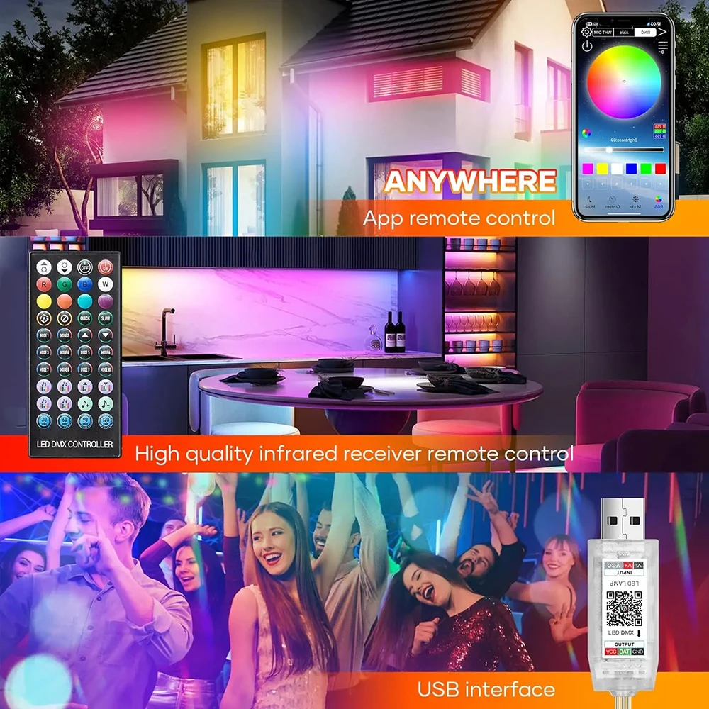 Luce intelligente della stringa Sprite dell'albero di Natale 40M RGB IC Bluetooth fai da te LED luce della stringa impermeabile luce di Natale USB