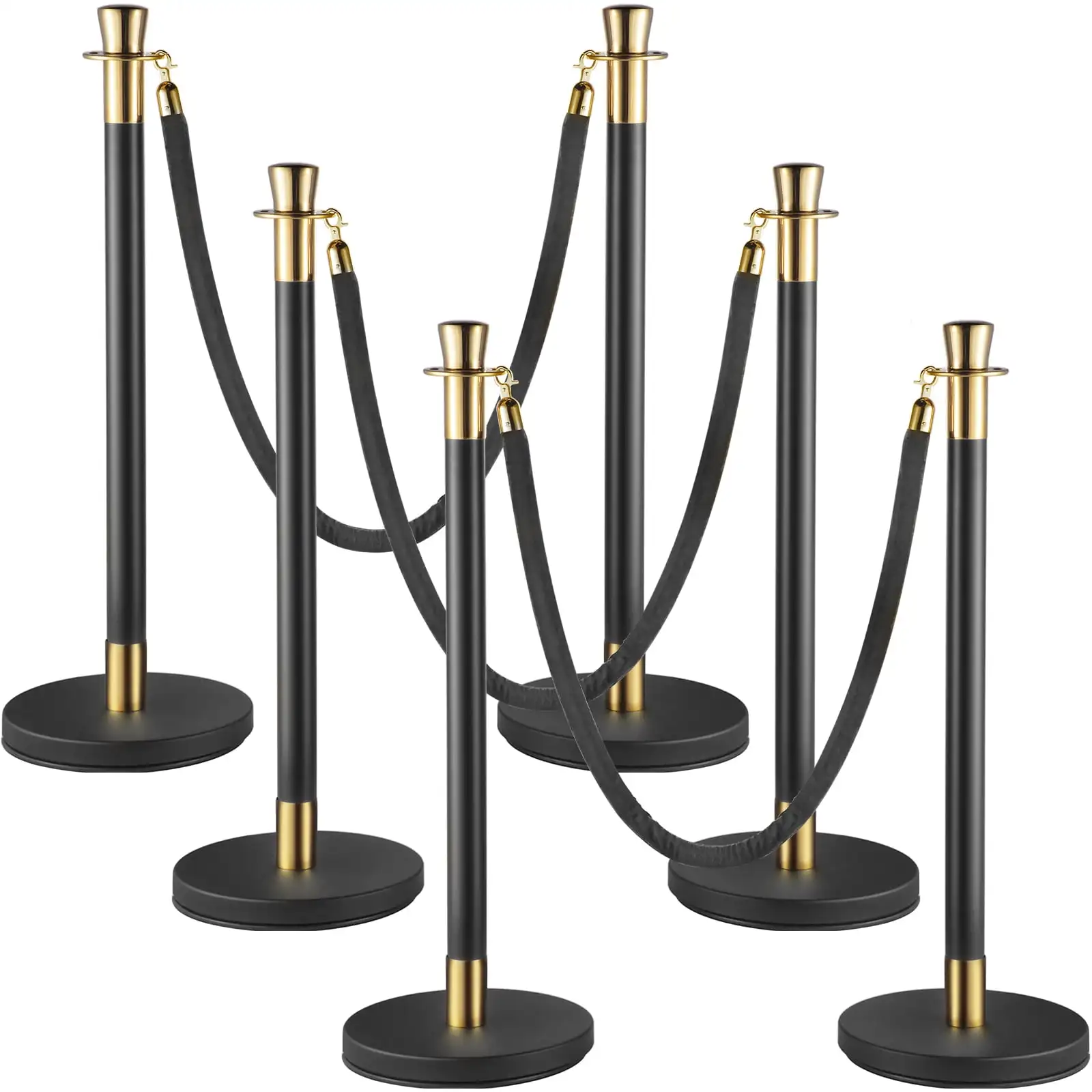 Crowd Control Stanchion, Set of 6 Pieces Stanchion Set, Stanchion Set with 5 ft/1.5 m Black Velvet Rope