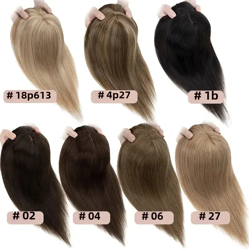 Base superior de seda recta para mujer, peluquín con Clip de encaje suizo con flequillo, 100% transpirable, peluca humana Real, pelucas de Color rubio