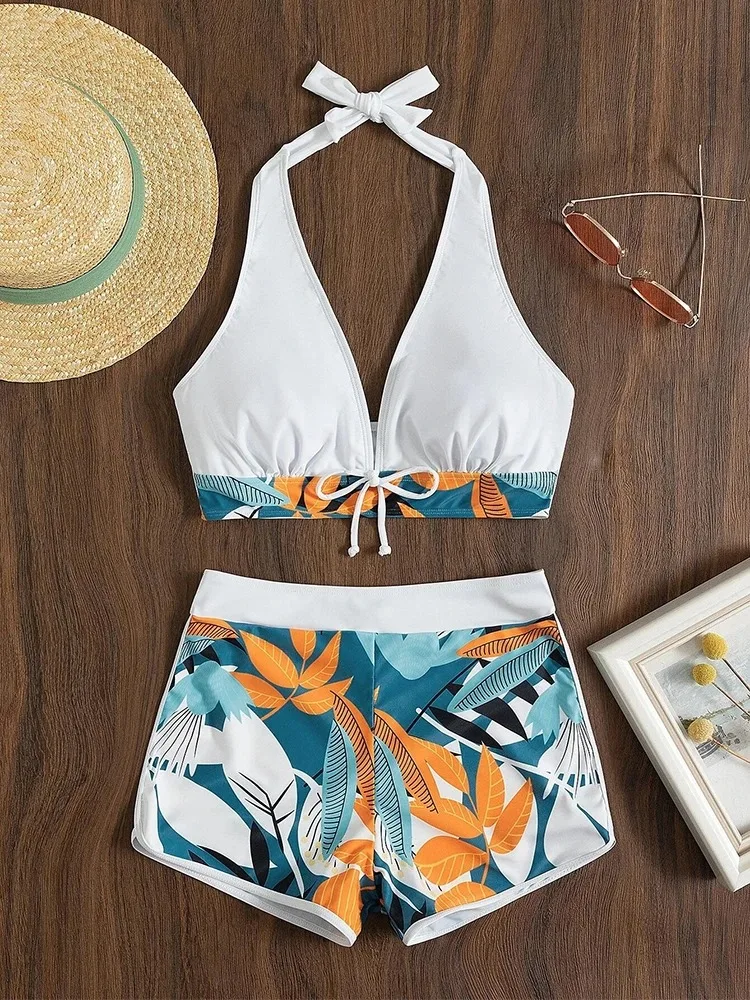 Licou Bikini ensemble maillot de bain court femmes taille haute maillots de bain femme imprimé baigneurs natation maillot de bain maillots de bain