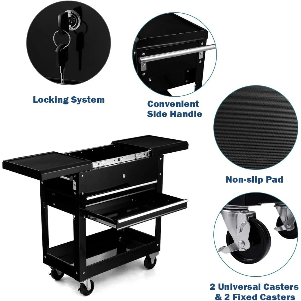 Rolling Tool Cart, 4-Tier Tool Chest Box Cabinet on Wheels with Sliding Top, Lockable Drawers and Handle, 220KG Load,Workbenches