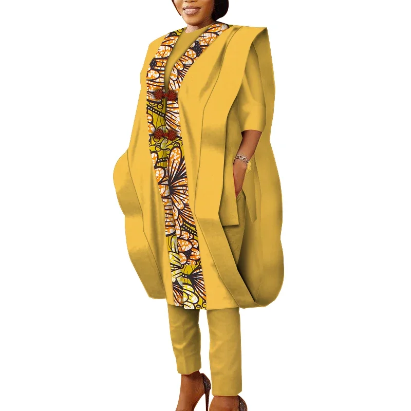 3 stücke Set Ankara Afrikanische Drucke frauen Agbada Robe Tops Hose Anzüge Baumwolle Lose Dashiki Traditionelle Party Kleidung Wy5590