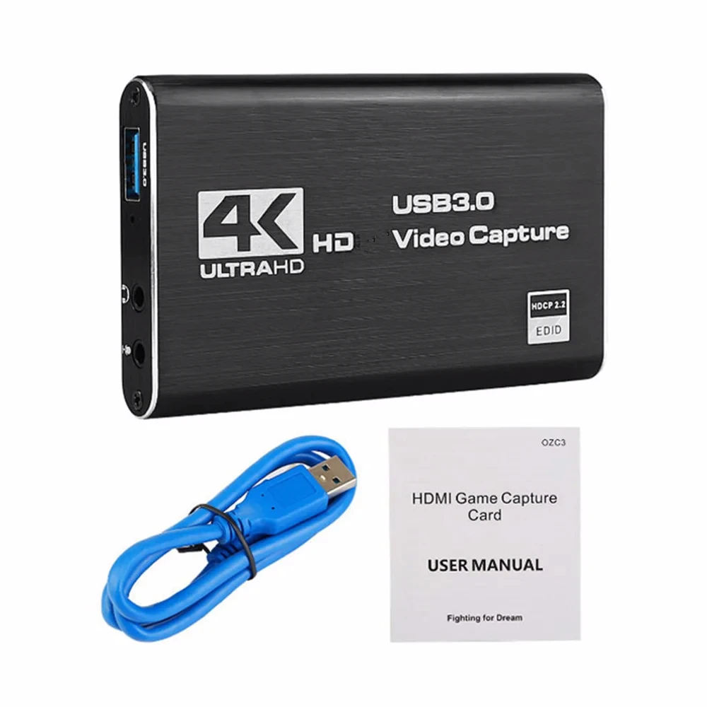 4k 1080p 60fps Tarjeta de captura de vídeo HD Caja de grabación de cámara HDTV - Compatible con grabadora de transmisión en vivo USB 3.0pc