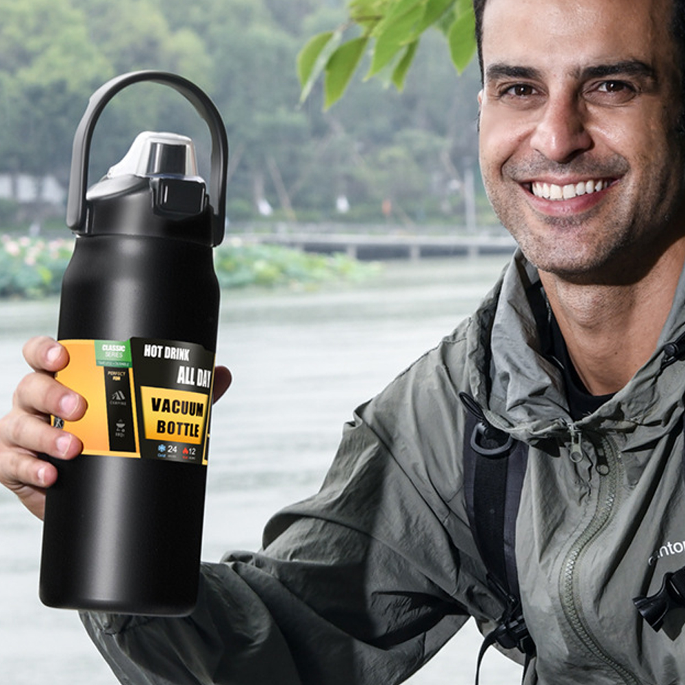 LargeCapacityOutdoor SportsThermosfles Draagbare waterfles Roestvrij staal Vacuümisolatie met rietje 800 ml/1000 ml/1500 ml