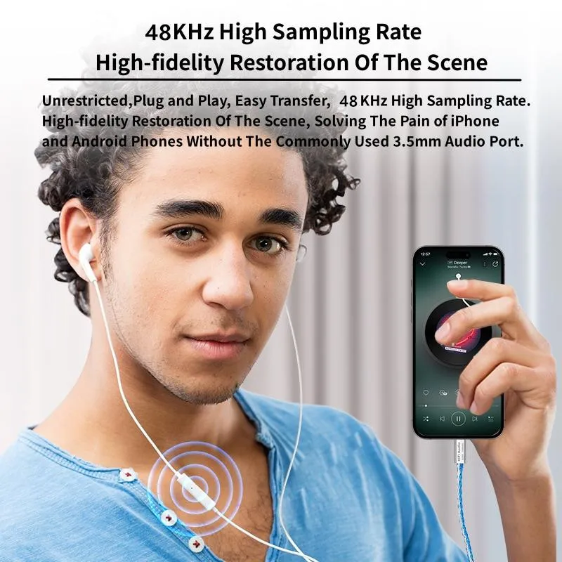 VAOLRO AB136D Amplificatore per cuffie USB Type-C da 3,5 mm Cavo decoder audio HiFi 16 bit/48 kHz Adattatore per telefono cellulare Chip DAC per iPhone 16/iPhone 15/iPad Pro/Samsung/Huawei/Xiaomi