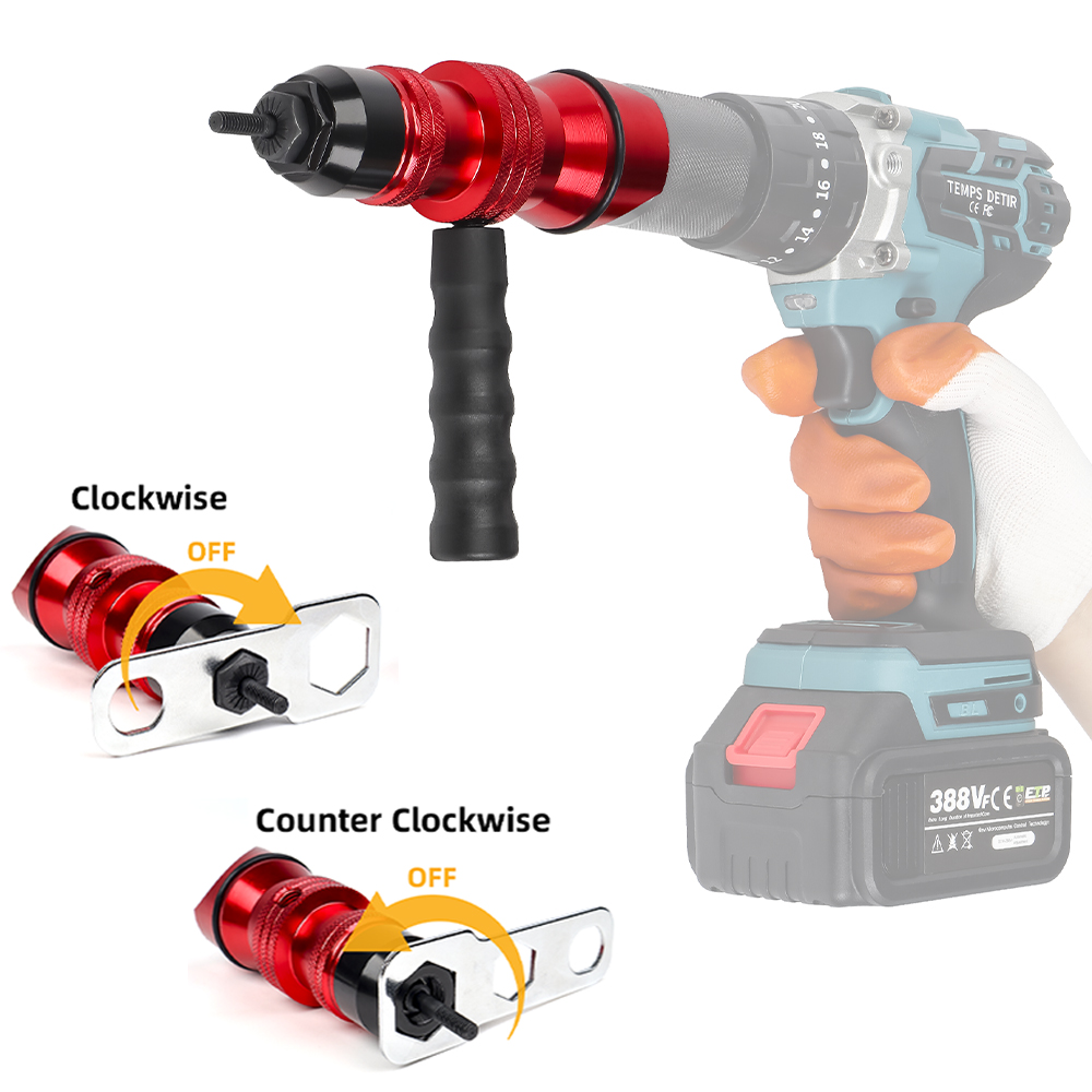 Adaptateur de rivetage de pistolet à écrou de rivet électrique M3 M4 M5 M6 M8 M10, outil d'écrou de rivet sans fil adapté à la perceuse électrique, outil de rivetage manuel