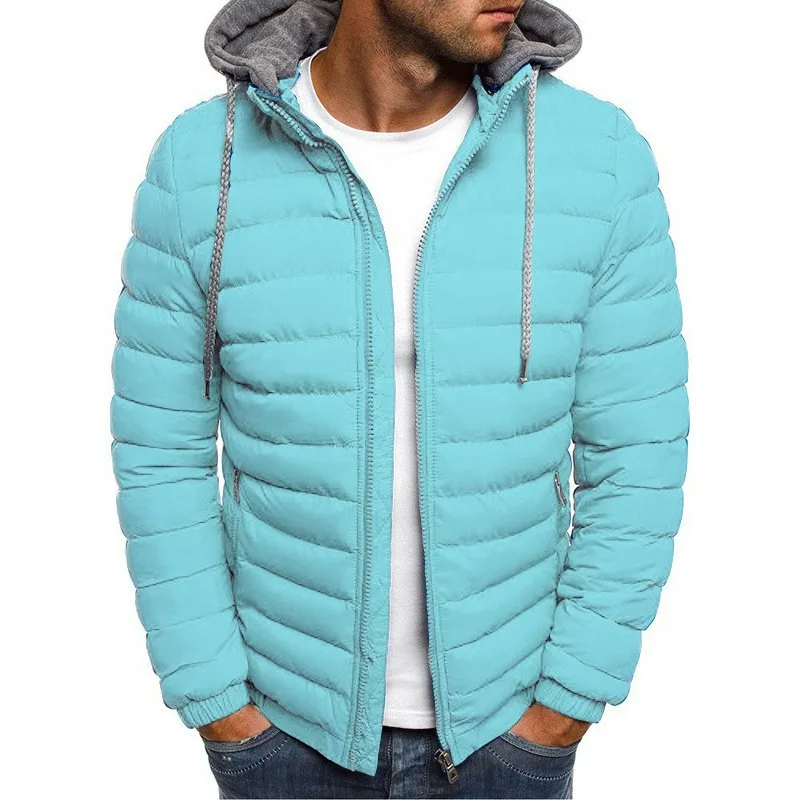 Chaqueta de algodón con capucha informal para hombre, color sólido, corta, decorativa, gruesa, para otoño e invierno, 2024