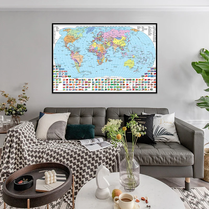 ウクライナ世界地図キャンバスクラシック版装飾吊り下げ絵家の寝室の装飾教育旅行研究用品 59*42 センチメートル