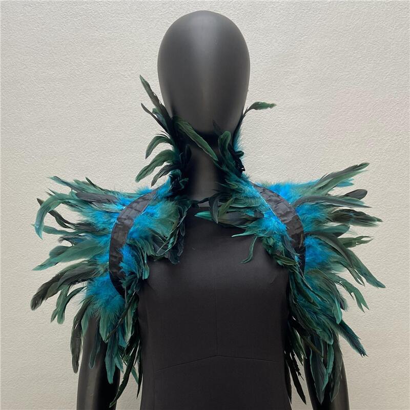 Plumas encolher xale gótico punk pena capa natural pena encolher xale feminino halloween cosplay palco mostrar traje