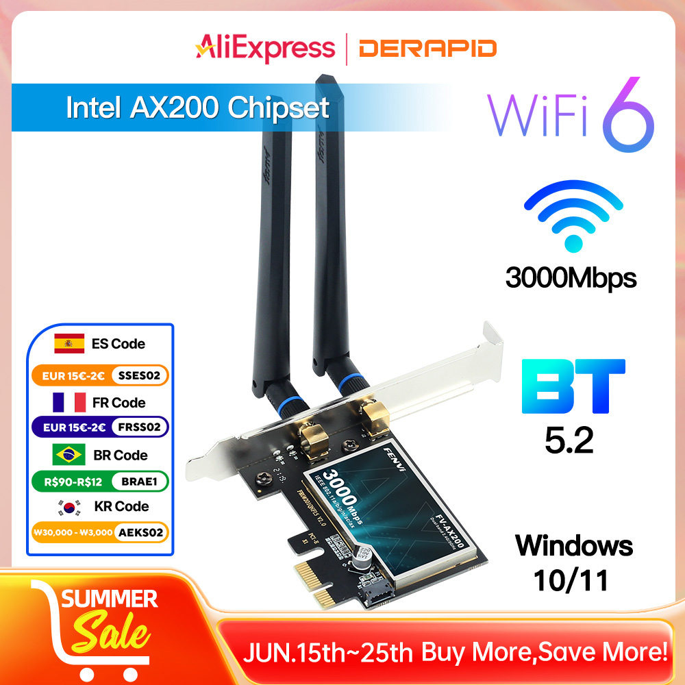 Wi-Fi-адаптер WiFi6 AX200 PCIE, 2974 Мбит/с, 2,4 ГГц/5 ГГц