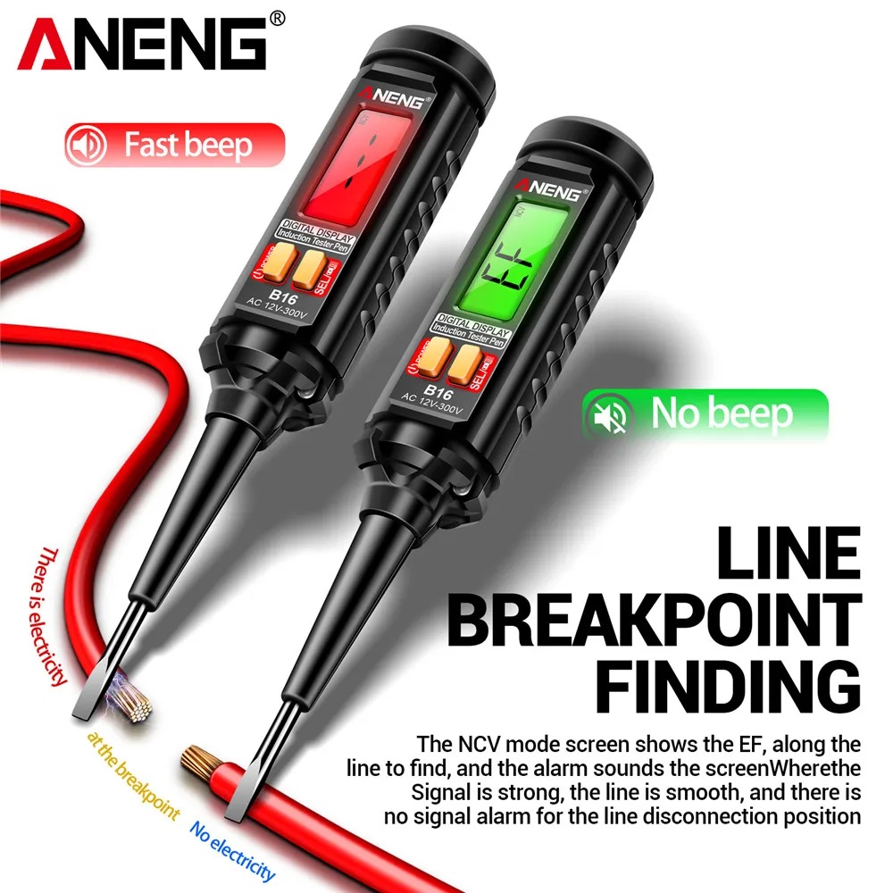 ANENG B16 Lntelligent Sensing ปากกาวัดดิจิตอลแบบไม่สัมผัส 12 V-300 V เครื่องตรวจจับแรงดันไฟฟ้า NCV แรงดันไฟฟ้า Probing เครื่องทดสอบเมตรเครื่องมือ