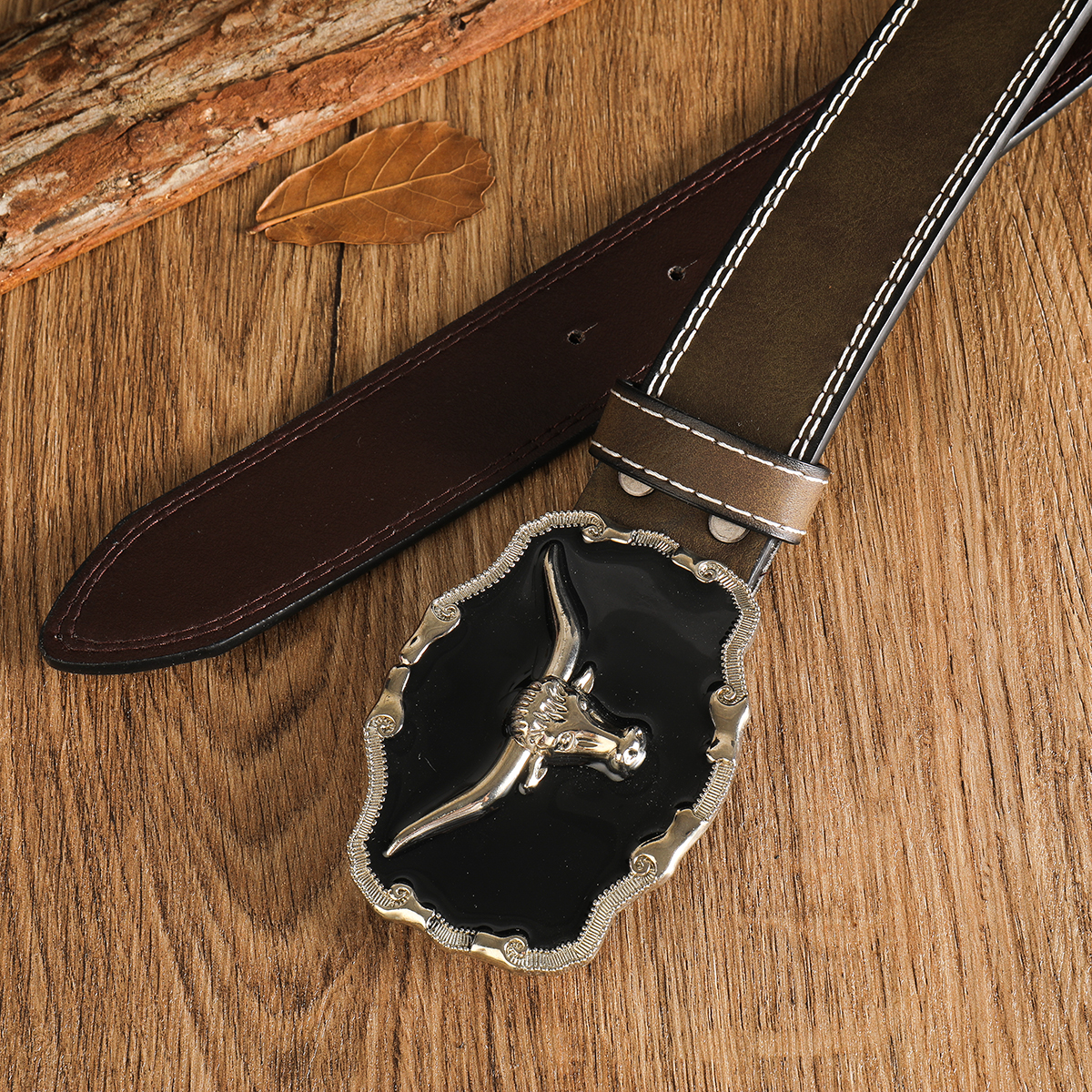 Cinturón de cabeza de toro grande para hombre y mujer, cabeza de toro occidental, estilo vaquero, hebilla lisa, 3,7 cm de ancho