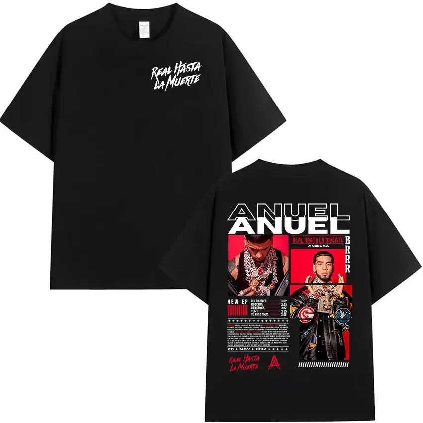 Рэпер Anuel AA Real Hasta La Muerte Tour 2025, новые альбомные футболки, мужские готические футболки в стиле хип-хоп, футболка из 100% хлопка с короткими рукавами