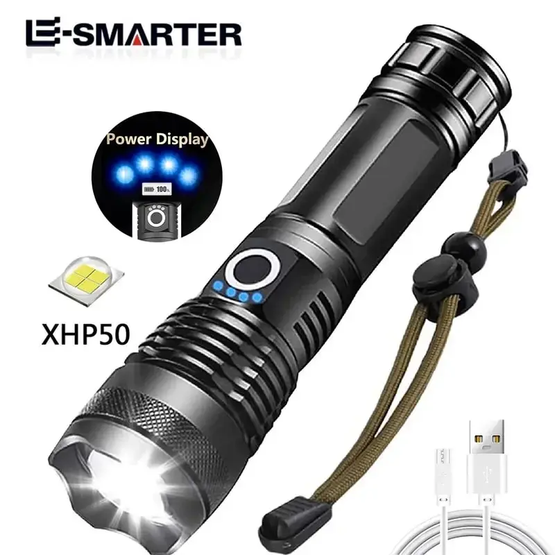 Torche à Zoom télescopique puissante lampe P50 perle lampe de poche LED lanterne 5 Mode d'éclairage USB Rechargeable Camping lumière de secours
