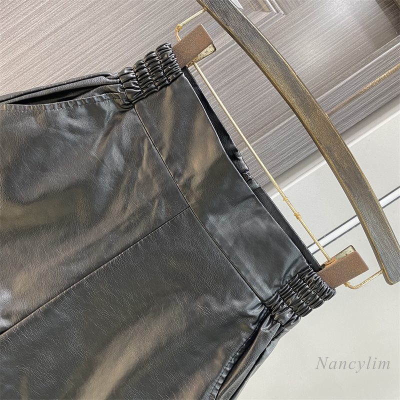 Burgunderrote PU-Ledershorts Damenstiefel Frühherbst Winter 2024, neues Temperament, altersreduzierende A-Limette-Ledershorts mit weitem Bein