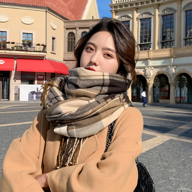 Lenço xadrez de luxo inverno quente cashmere feminino longo bandana pashmina foulard feminino cachecóis borla xale e envoltórios 2022 design