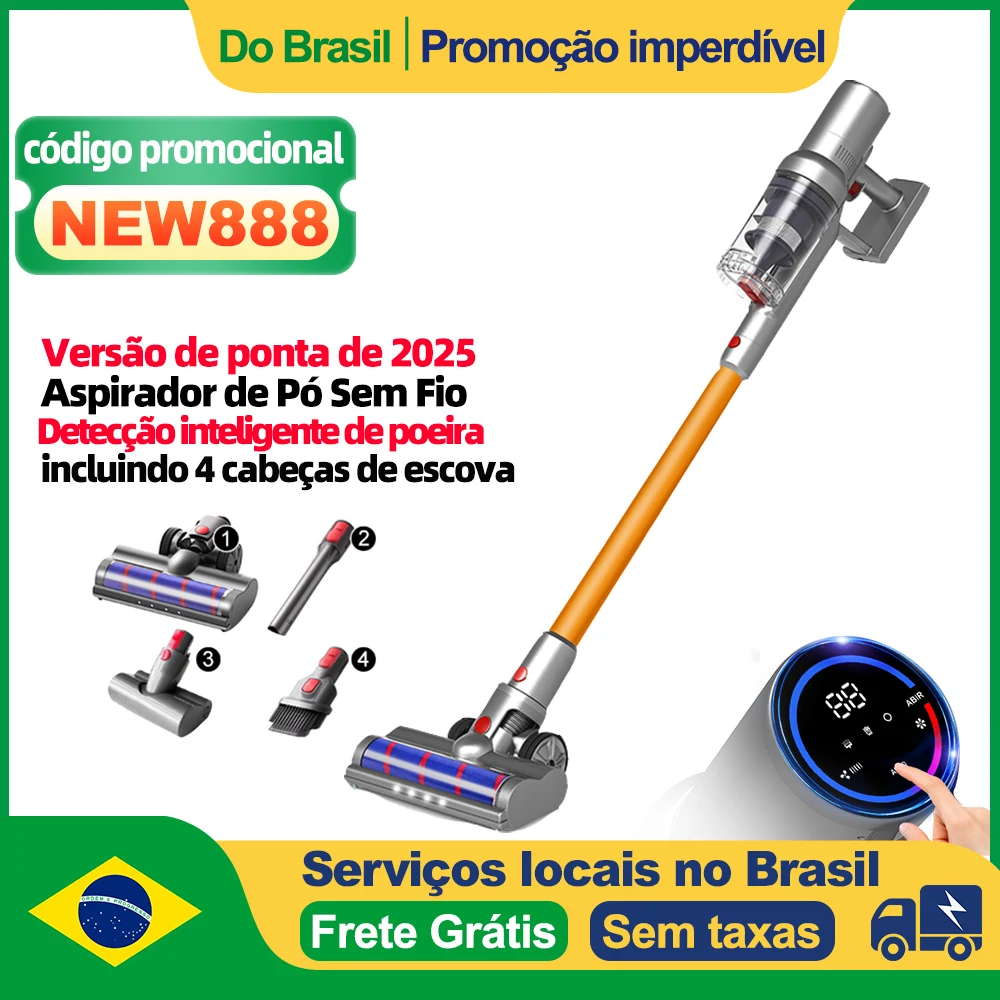 (Código promocional: NEW888)Aspirador de Pó Portátil Sem Fio ABIR VC205, 27000PA, Sensor de Poeira Inteligente, Tela de Toque LED, Controlo Automático de Velocidade, Eliminador Portátil de Ácaros