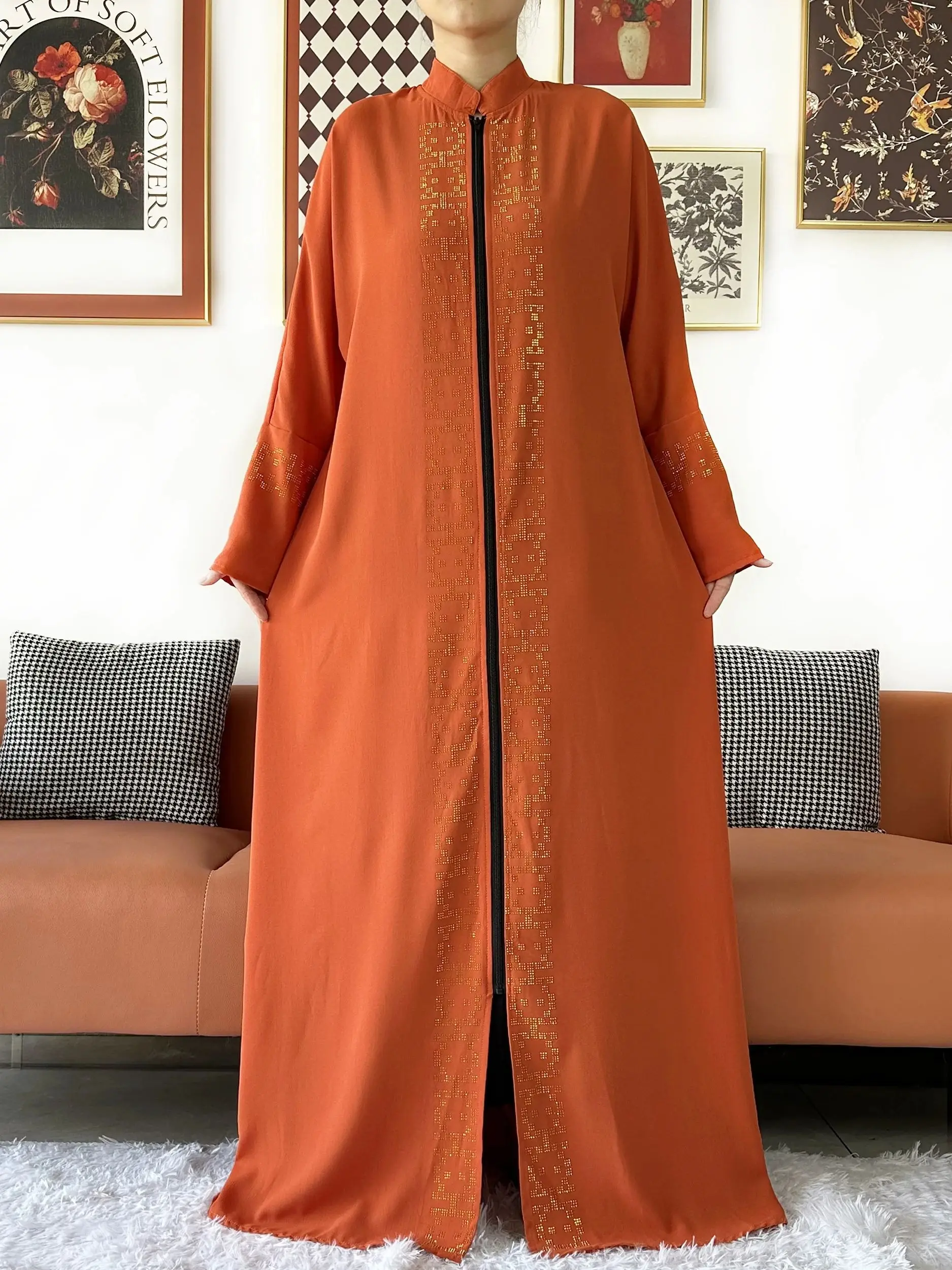 イスラム教徒の女性のためのタートルネックドレス,長袖,オープンアバヤ,ラマダン,ドバイのカフタン,イスラムの着物,透明なカーディガン,2024