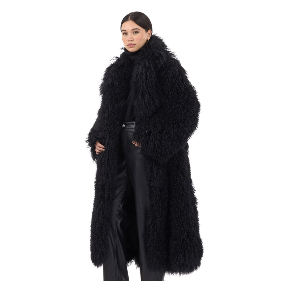 Real Mongolian Sheep Fur Coat Women Long Natural Lamb Fur Coat Fluffy Jacket Winter Luxury Outerwear
