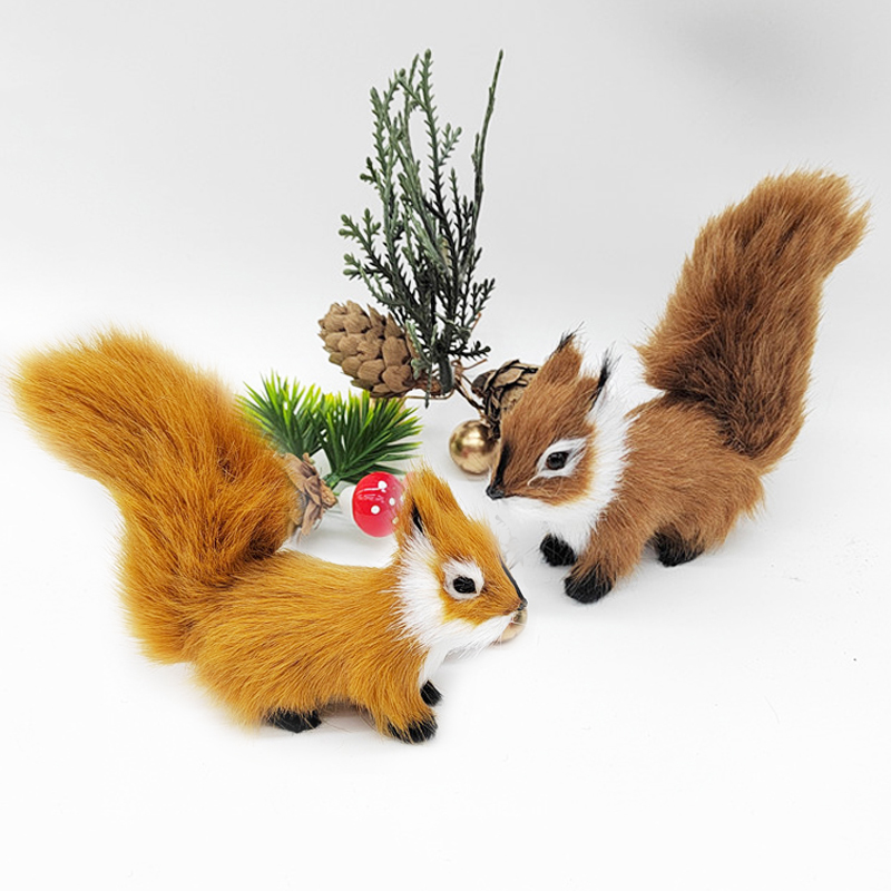 Figuras de animales de ardilla de simulación, miniaturas artificiales de ardilla falsa, adornos de árbol de jardín, decoración de mesa de Navidad para el hogar