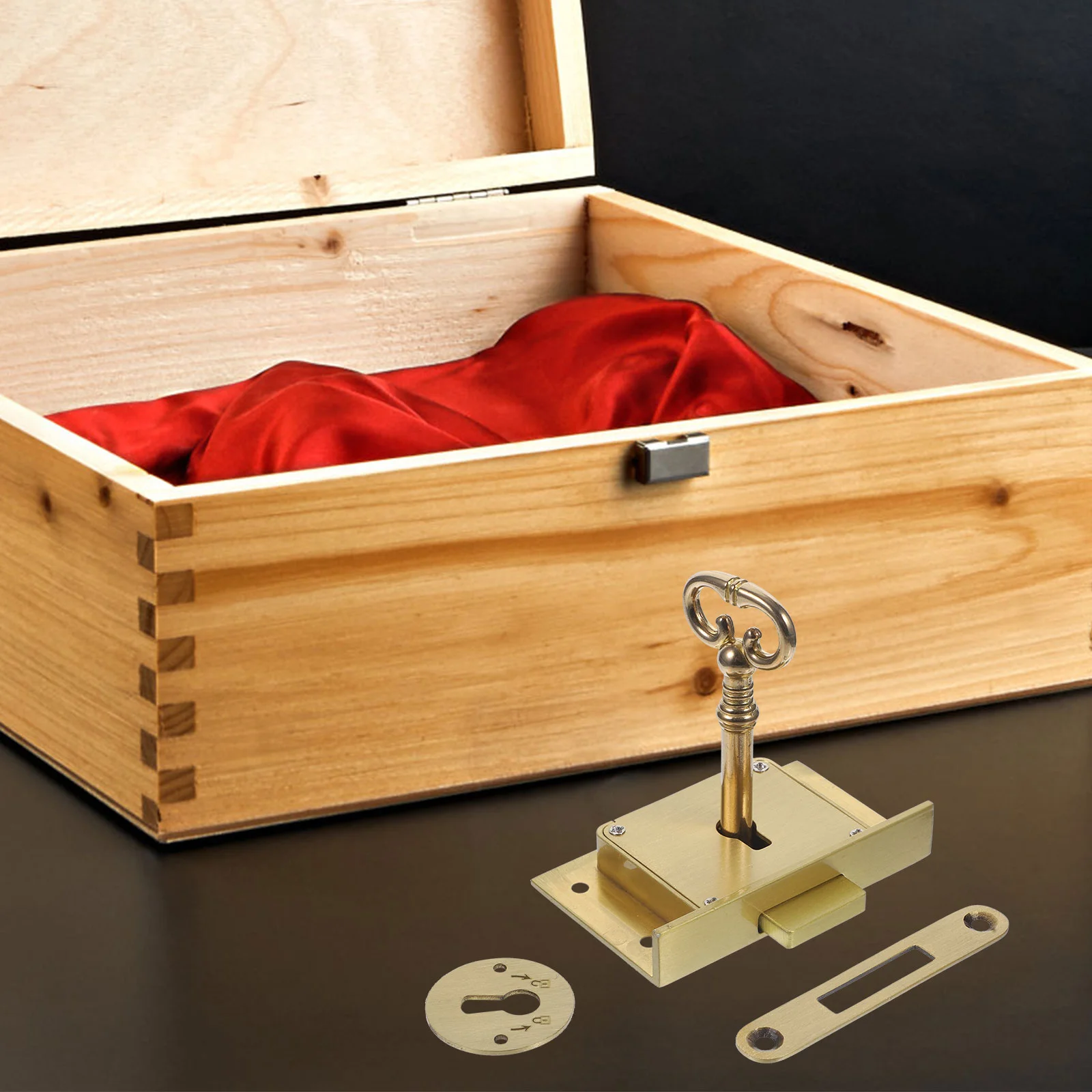 Fechadura de portão segura, gaveta, caixa de madeira, fechadura de armário com chave, porta resistente de latão, mesa quadrada para móveis