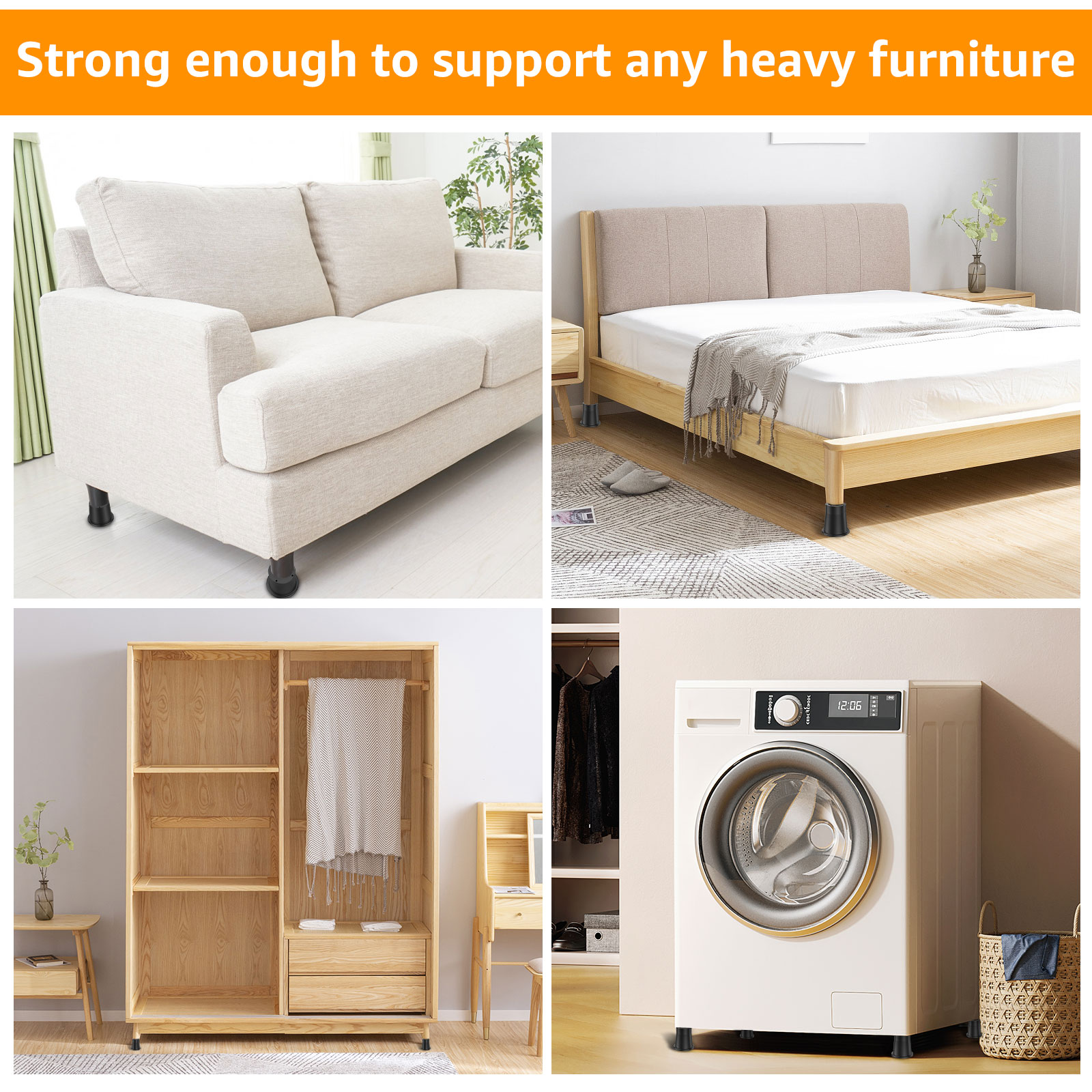 4/6Pcs Heavy Duty Furniture Riser Round Rubber Sofa Riser Supports Up to 6000 lbs for Sofa Table Bed Chair Bottom Leg Raiser