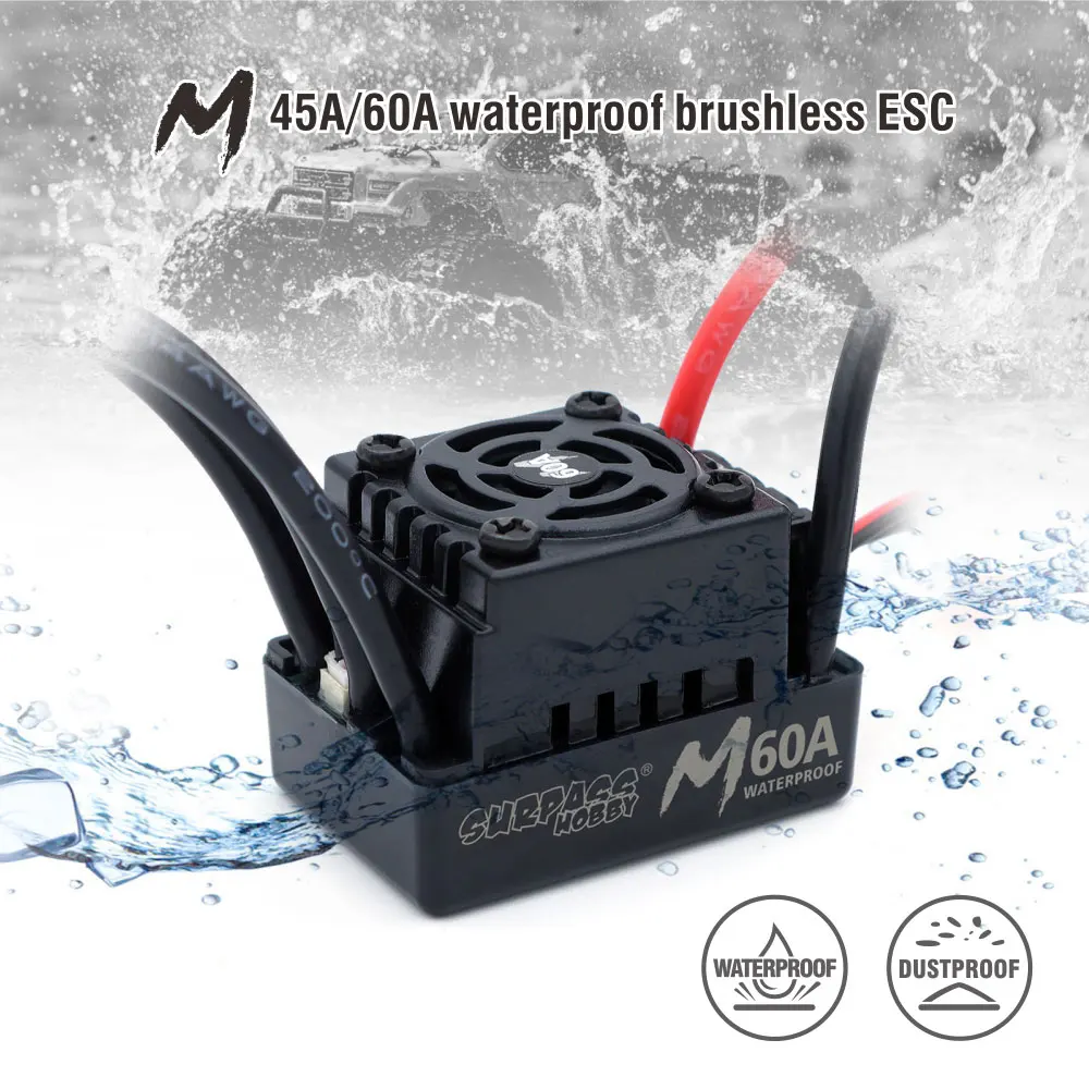 2025 New Surpass Hobby M Series 35A 45A 60A Waterproof ESC 2-3S for 1/10 1/12 1/14 1/16 RC Car F540 3650 Brushless Motor