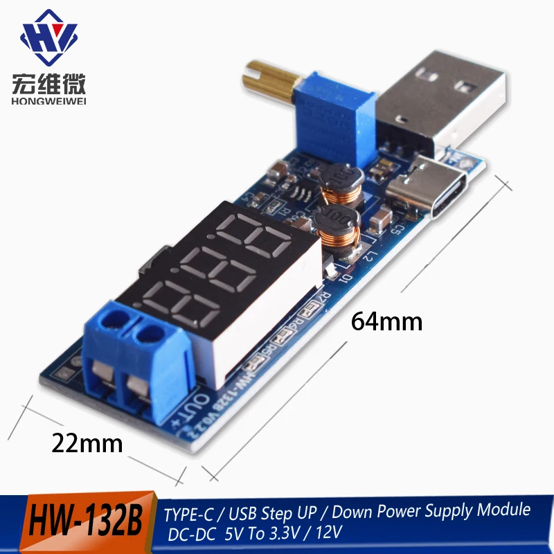 Boost Buck Converter TYPE-C Micro USB Step UP/Down Netzteilmodul DC-DC 5V bis 3,3V / 12V einstellbarer Ausgang DC 1,2V-24V