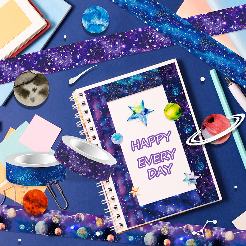 12Pcs 우주 Washi 테이프 Scrapbooking 용품 Washitape 일기 장식 장식 접착 테이프 학교 용품 마스킹 테이프