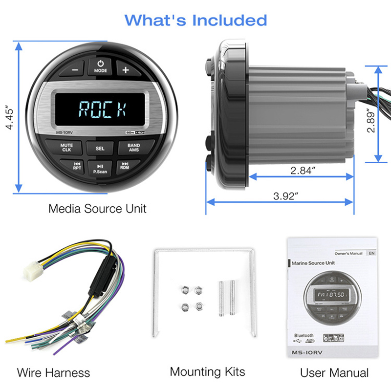 AKAMATE Boot Media MP3-Player Marine Stereo Wasserdicht Bluetooth Audio Radio FM AM Empfänger für UTV ATV SPA RZR
