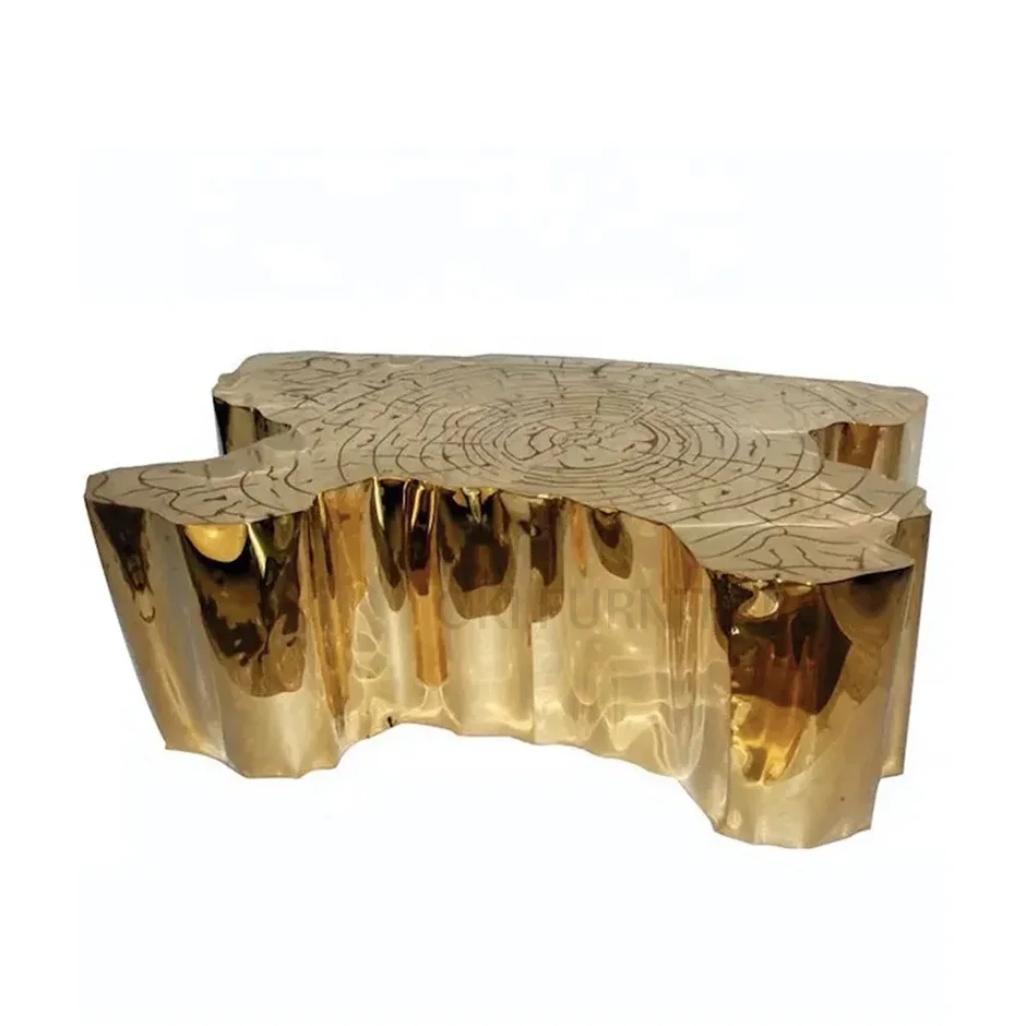 Moderno high-end famosa marca de luxo exclusivo único anel de árvore mesa central eden ouro aço inoxidável tronco da árvore mesa de centro
