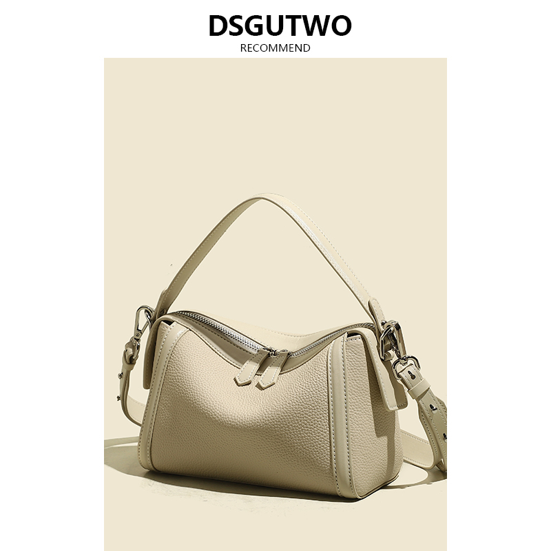 DSGUTWO トップレイヤー牛革ボストン枕バッグレディースファッション秋冬本革ハイエンド感小さなニッチ