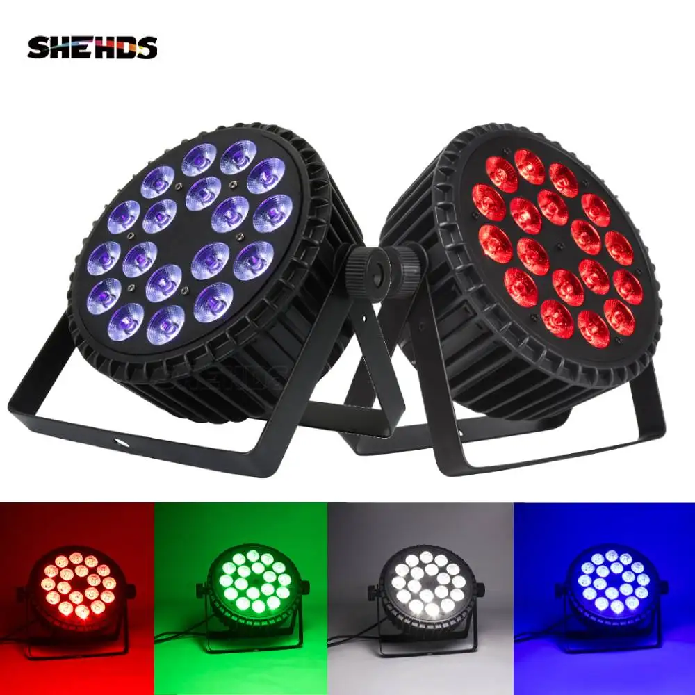 Shehds led flat par lighting18x12w rgbw/18x18w rgbwa + uv alumínio plana par dj luz para discoteca luzes de natal audiência