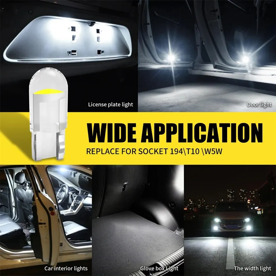 AILEO T10 LED W5W ไฟ Canbus แก้ว COB 6000k อ่าน Dome Marker Wedge ป้ายทะเบียนหลอดไฟ 168 194 192 DC 12V สีขาวสีแดง