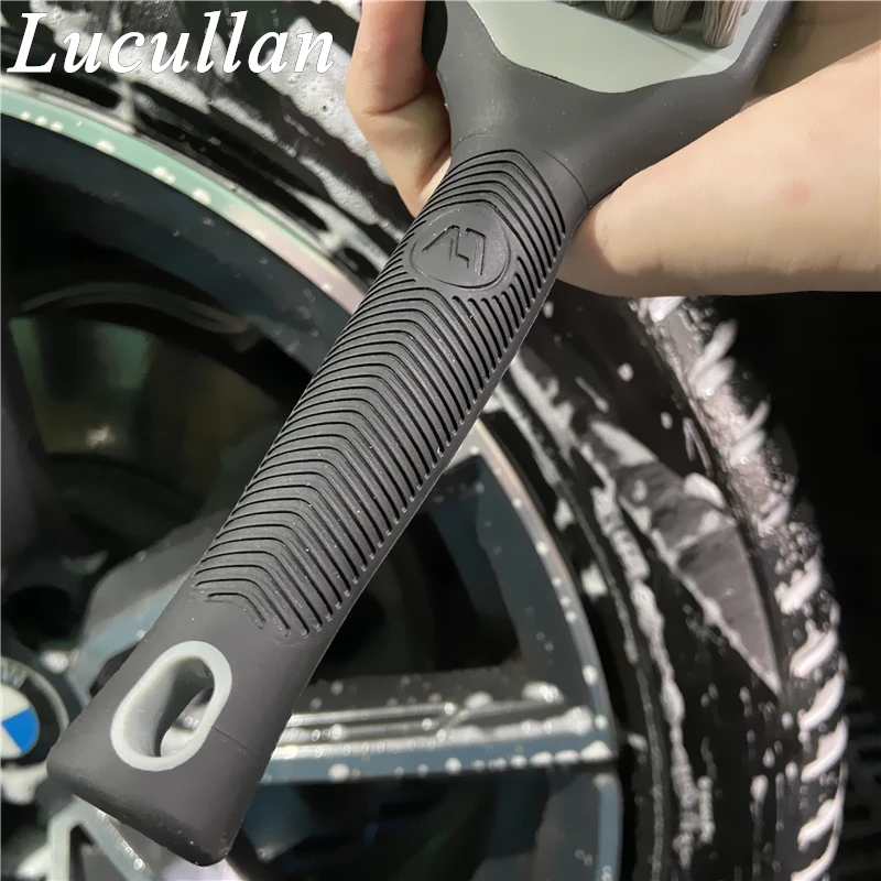 Lucullan Rubber Handle Never Scratch Car Wheels Detailing Brushes Medium Stiff Synthetic Bristles Tire Scrub Cleaner