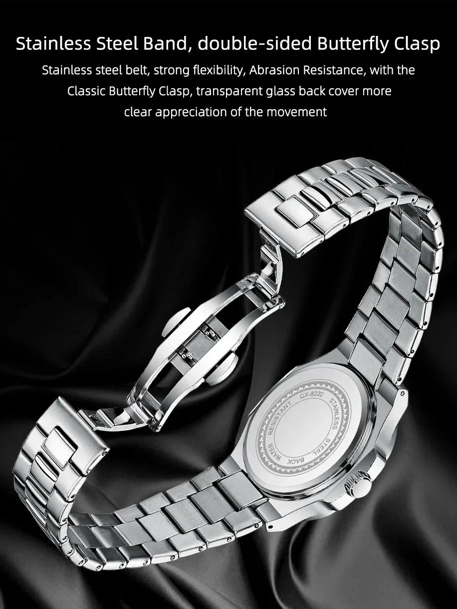 CHENXI 8222 reloj de negocios informal luminoso de acero inoxidable dorado de lujo para hombres relojes de pulsera de cuarzo de moda resistente al agua