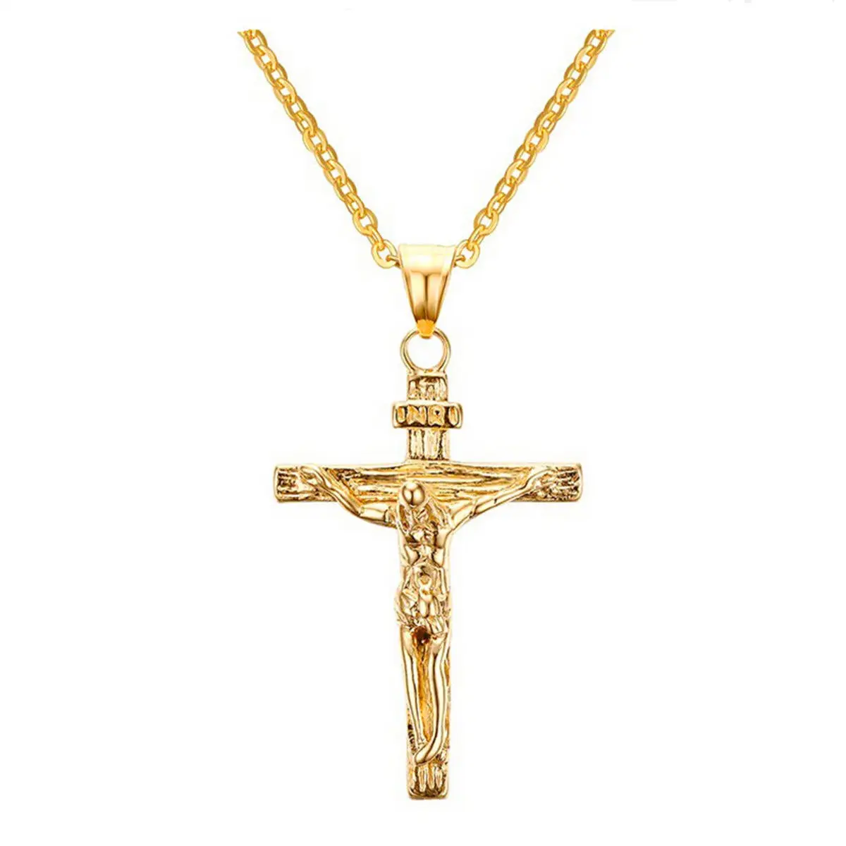 Crocifisso di moda Gesù Cristo Gioielli da uomo Oro Marrone Argento Colore Ciondolo croce in metallo con collane a catena al collo per le donne