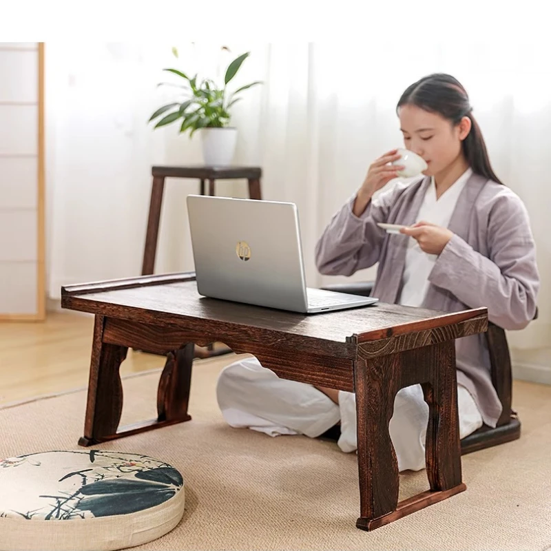 Mesa dobrável para computador, mesa de colo de madeira maciça com mesa de estudo minimalista portátil para espaço pequeno, mesa de chá tradicional de piso baixo