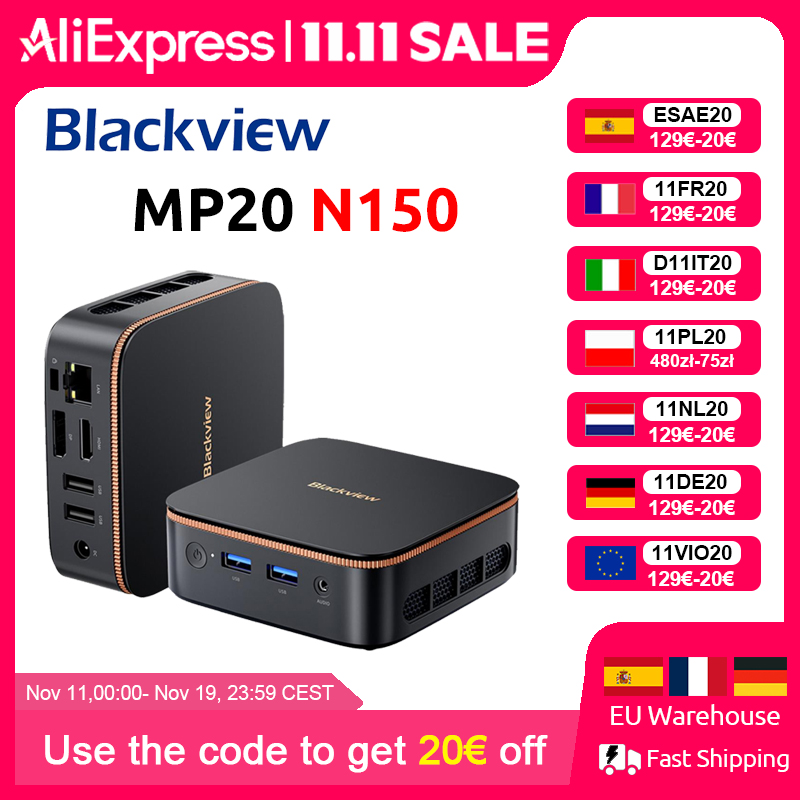 [Estreno mondiale] Blackview MP20 NUOVO Mini PC Windows 11 PC Intel N150 16 GB (supporto massimo 32 GB) DDR4 512 GB SSD 4K UHD WIFI 6 BT5.2