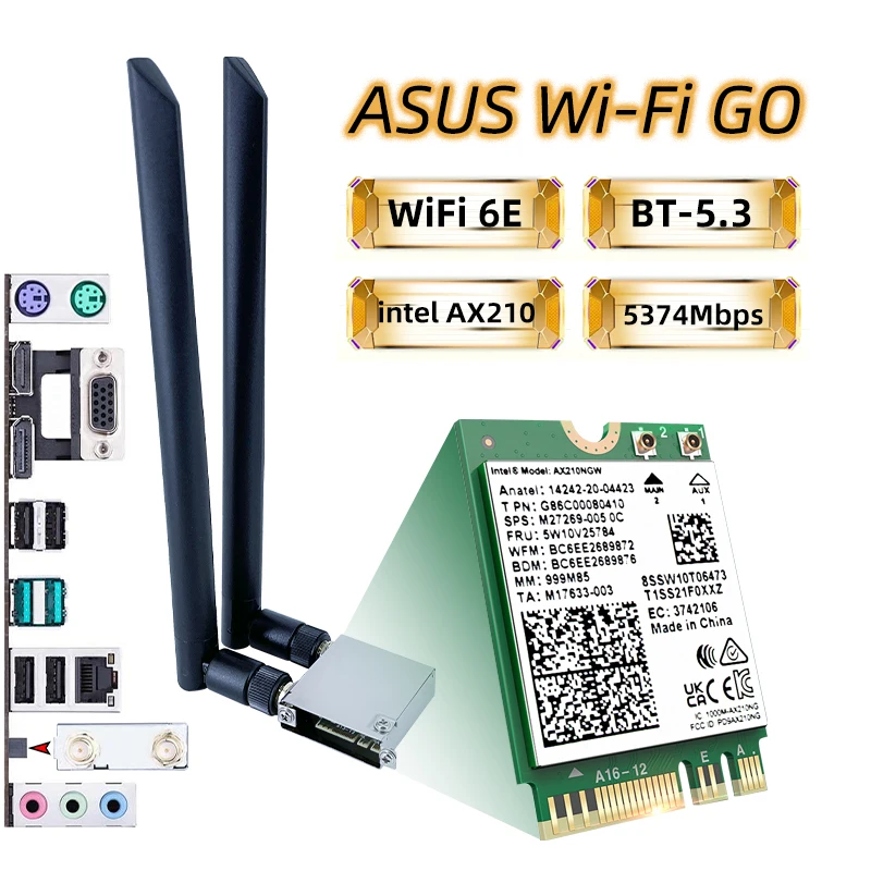 Wi-Fi-карта Intel AX210 AX210ngw WFi6E Беспроводная сетевая карта Bluetooth 5.3 Wi-Fi-адаптер для ASUS B550 X570 Z270 X99 V-M.2 WiFi Go