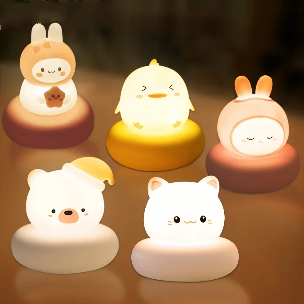 Bonita luz nocturna de animales, novedad, luz nocturna regulable de 3 niveles para guardería, lámpara de mesa recargable por USB para amamantar a bebés pequeños