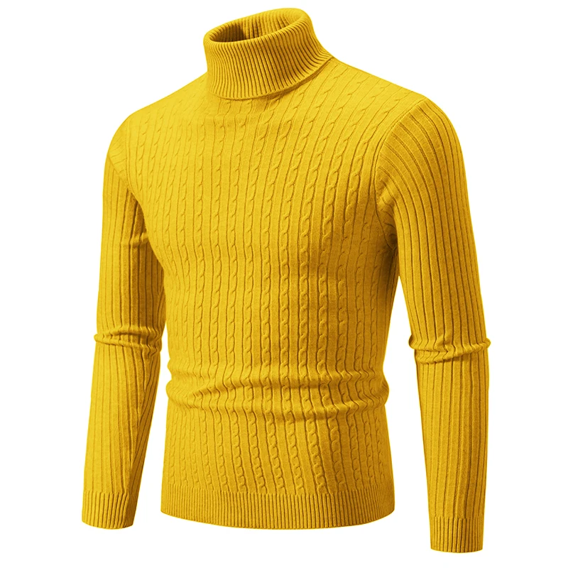 Herbst Winter Neue männer High Neck Pullover Einfarbig Pullover Gestrickte Warme Casual Rollkragen Sweatwears Gelb Navy Weiß